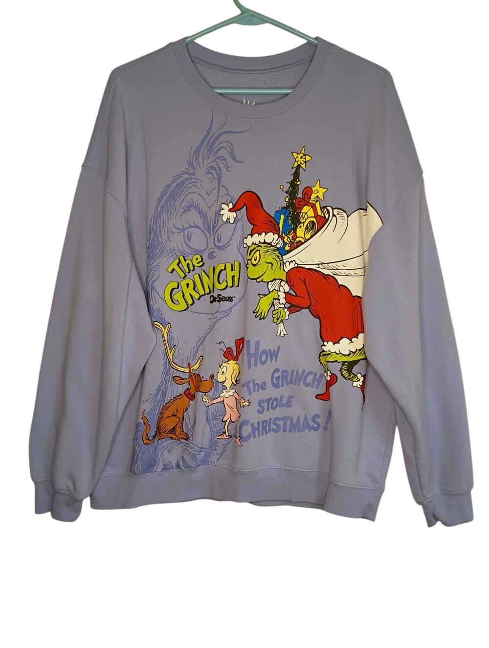 Dr. Seuss Grinch Sweatshirt Sz XXL Women's Purple Crew Neck Christmas Holidays - Picture 2 of 7